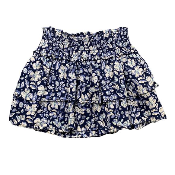 Vineyard Vines Skirt Women Small Navy Floral Pull On Tiered Ruffle Smocked Waist - Picture 1 of 12